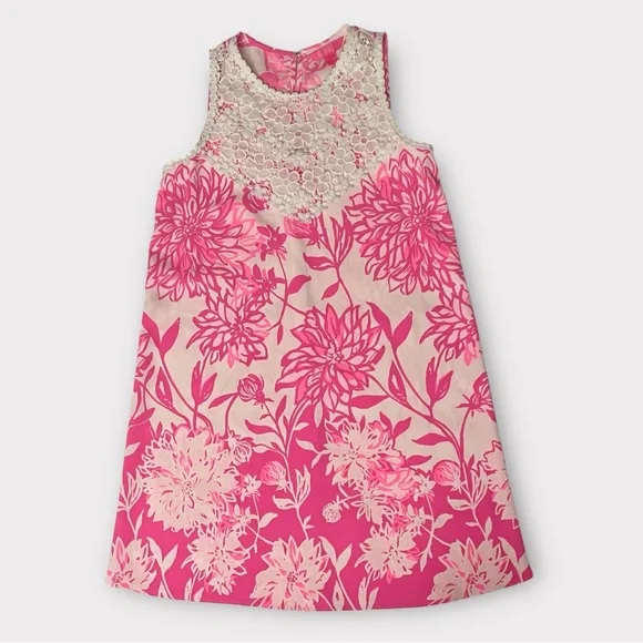 Lilly Pulitzer Sleeveless Shift Dress Size 0 Pink White Floral Lace Back Zipper - Picture 3 of 10